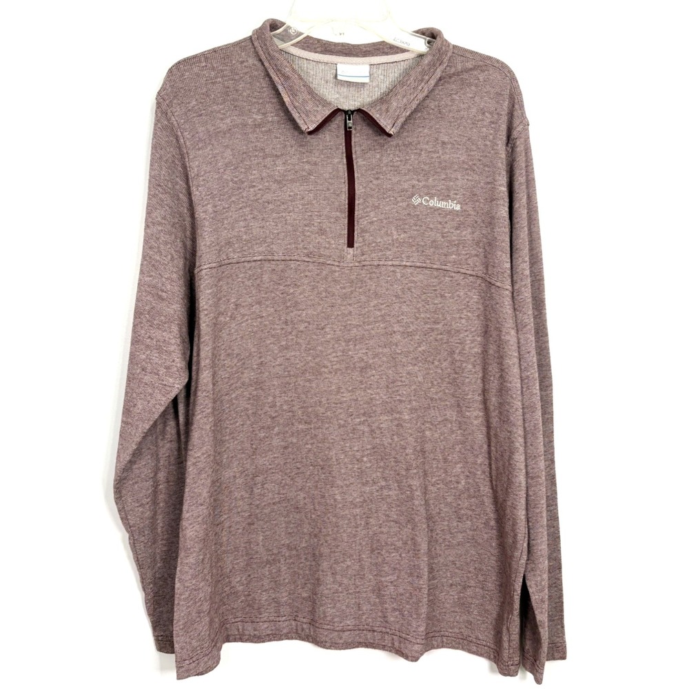 Columbia Men's 1/4 Zip Pullover XL Lightweight Long Sleeve Heathered Maroon